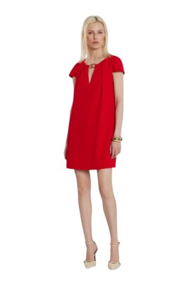 Robe De Cocktail Vera Mont Rouge Pailletée - Taille EU 38 - Coupe Trapèze - Occasion TB