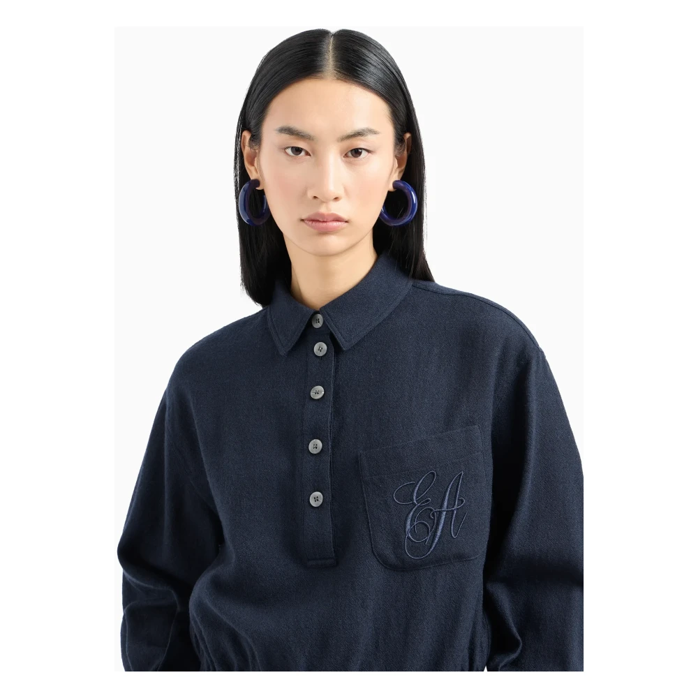 Emporio Armani Nachtblauw Wol Polo Stijl Shirt Blue Dames