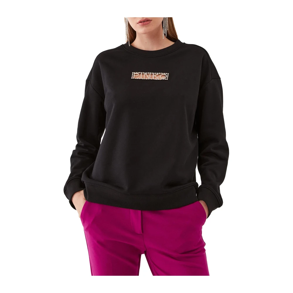 pinko Klassieke katoenen trui met uitgesneden logo Black Dames
