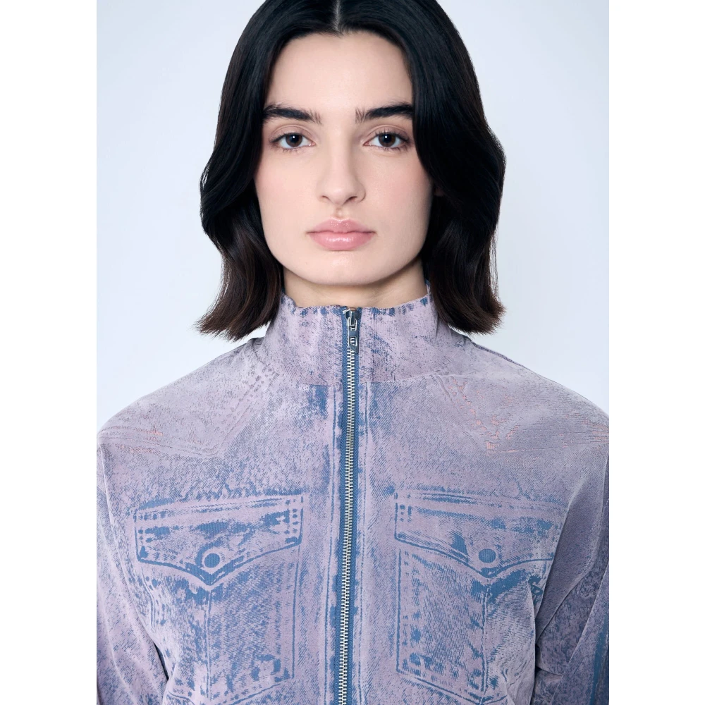 Diesel Velvet Flock Print Zip-Up Sweatshirt Pink Dames