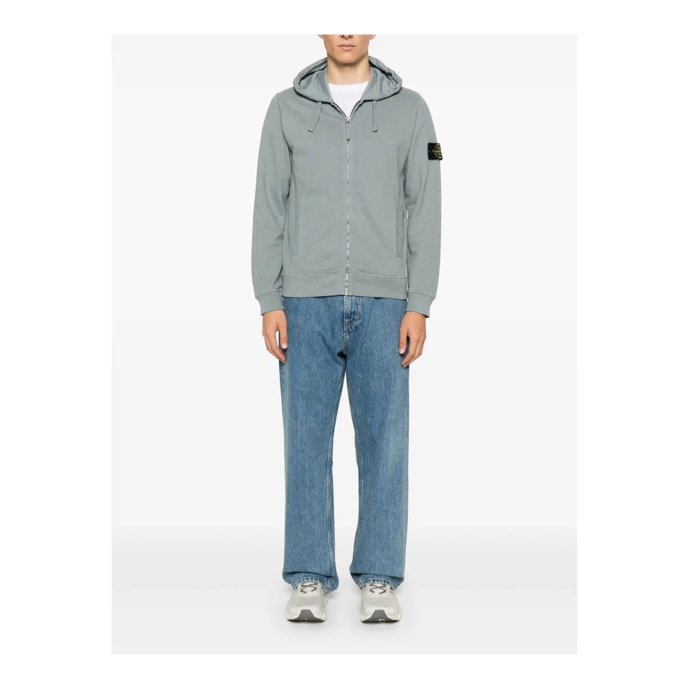 Stone Island Geborsteld katoenen fleece volledige rits hoodie Gray Heren