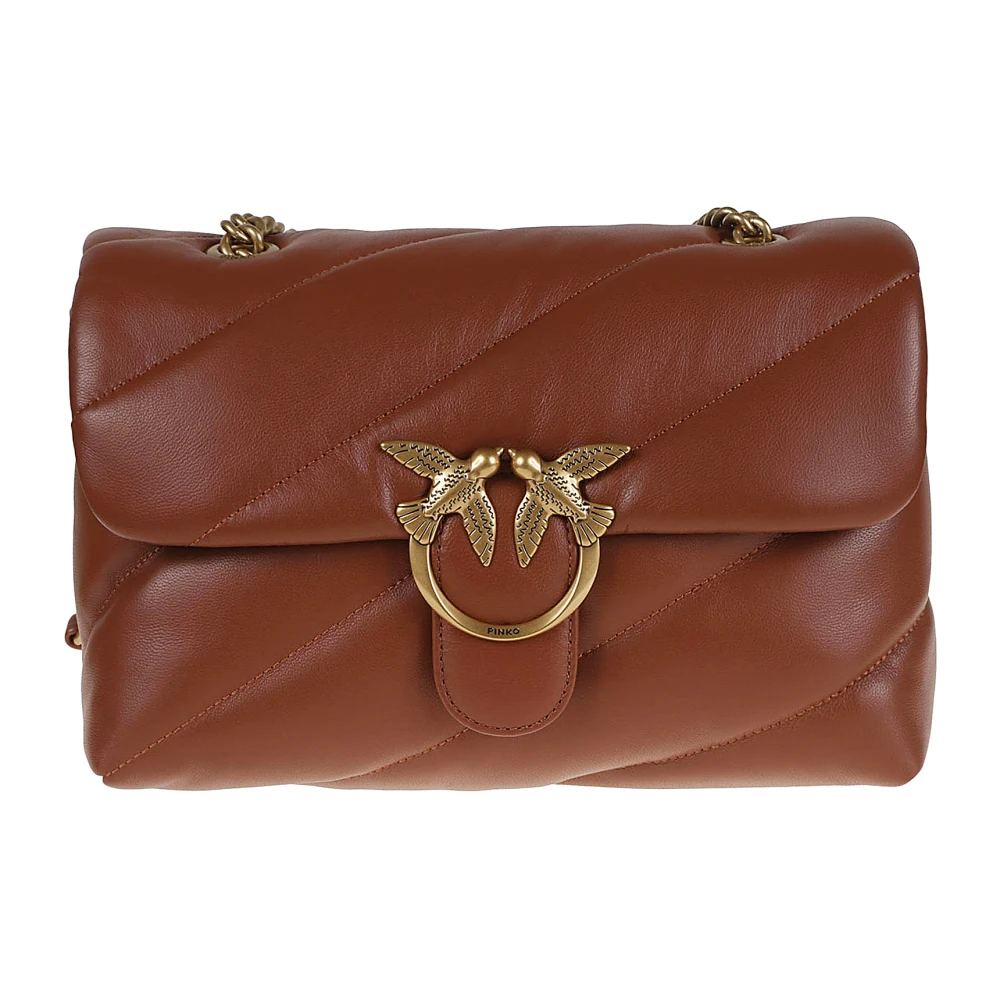 PINKO Quiltad Metallic Crossbody Väska Brown, Dam