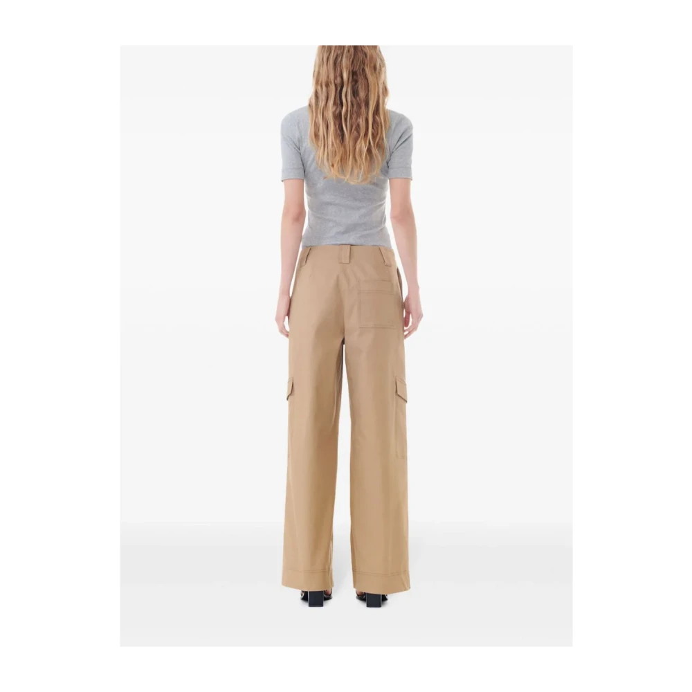 Ganni Cargo Zak Beige Broek Beige Dames