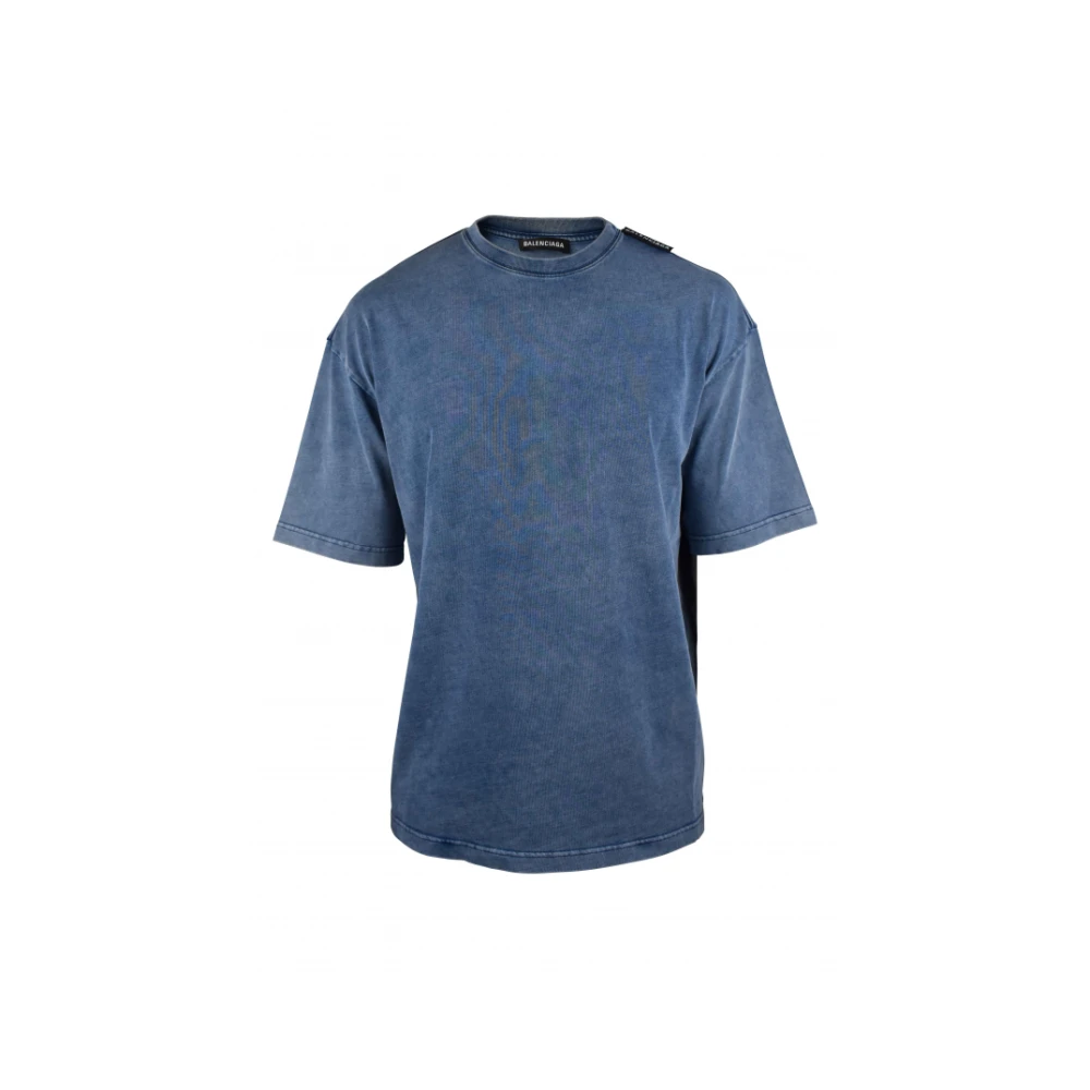 Balenciaga Vervaagd Blauw Katoenen T-shirt met Logo Label Blue Dames