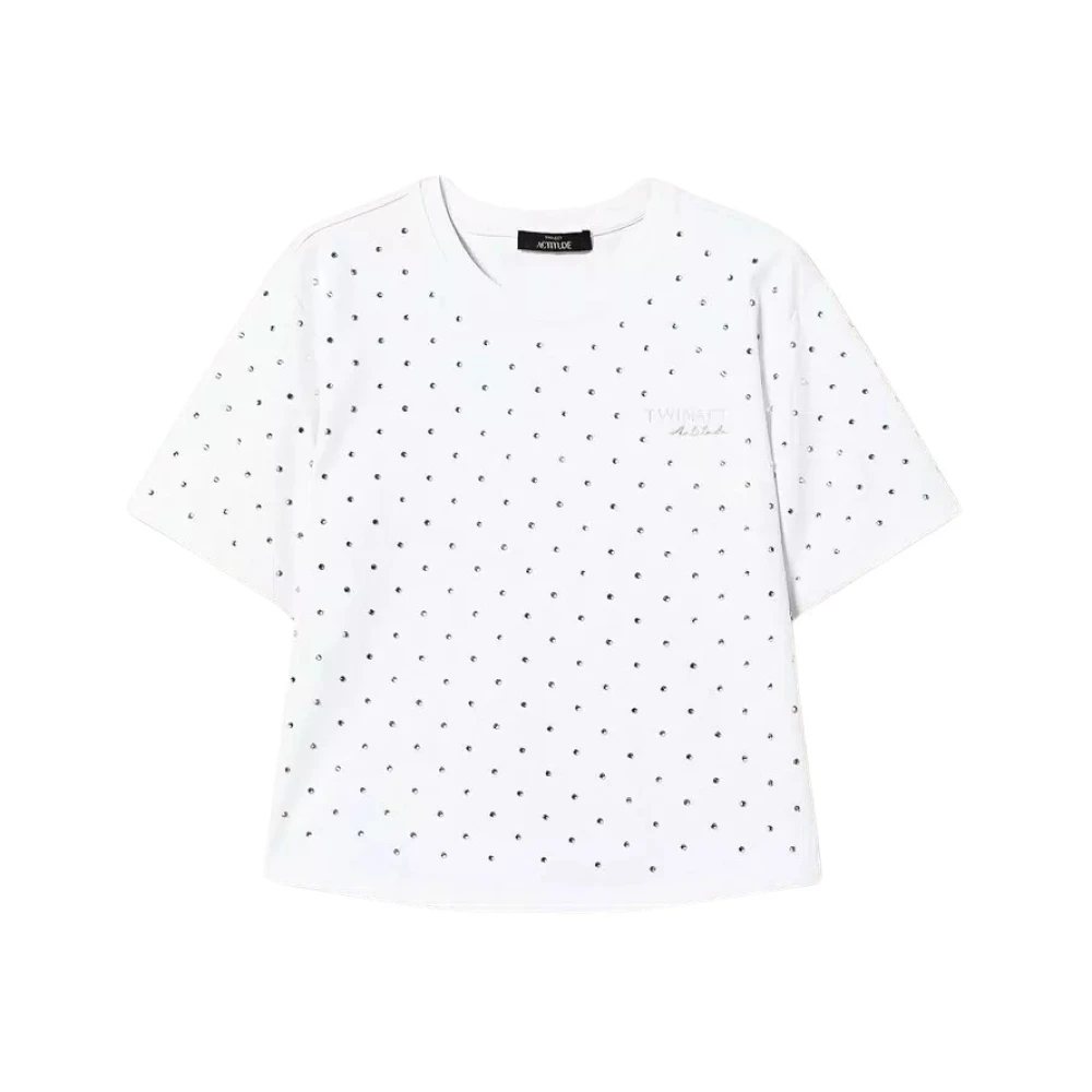 Twinset Boxy T-shirt met Strass Versiering White Dames