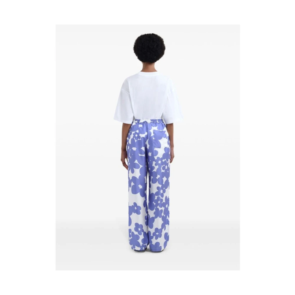 Marni Bloemenprint Zijden Trekkoordbroek Purple Dames