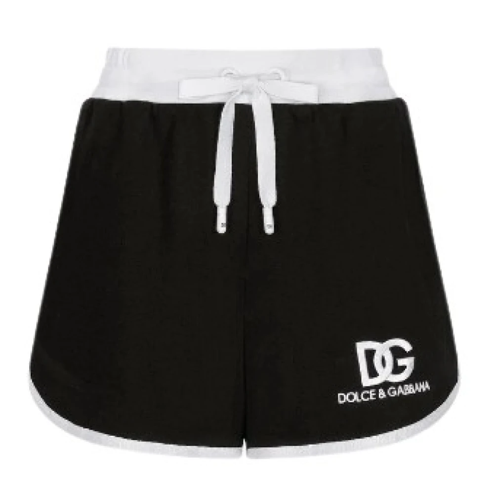 Dolce & Gabbana Zwarte Logo Print High Waist Shorts Black Dames