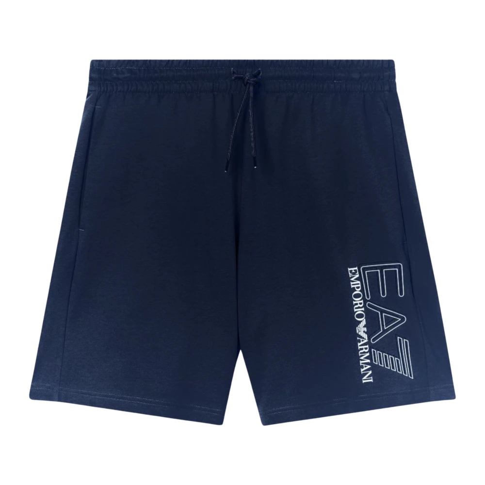 Emporio Armani Ea7 Mannelijk Blauw Korte Broeken Heren, L, Katoen, Jersey Shorts Met Zijlogo