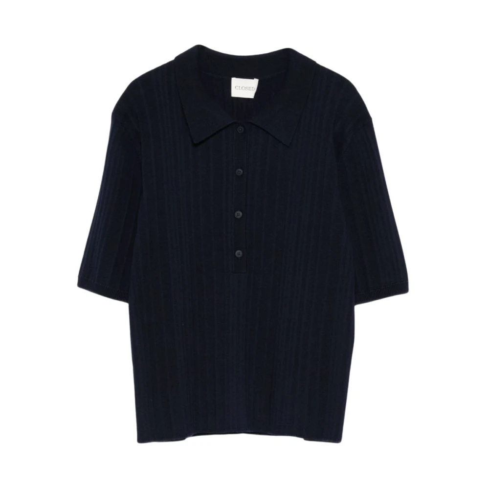 Closed Women's Blue Polo Shirts, M, Ribbed Knit Polo