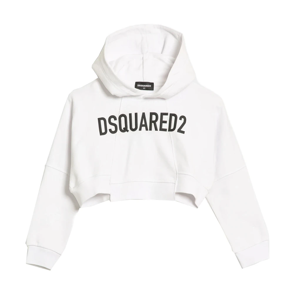 Dsquared2 Cropped Hoodie Sweatshirt med Print White, Flicka