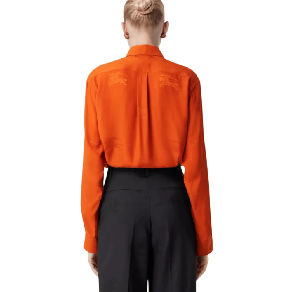 Burberry Oversized Zijden Jacquard Equestrian Knight Shirt Orange Dames