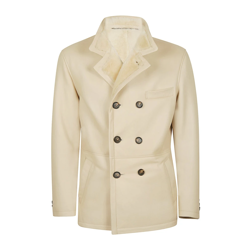 Eleventy Shearling Double-Breasted Jas Beige Heren