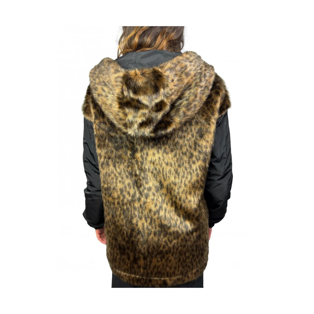 pinko Omkeerbare Zwarte Bomberjas met Nepbont Brown Dames