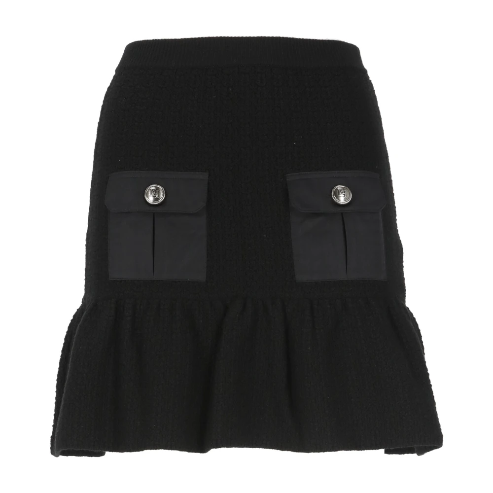 Elisabetta Franchi Black Short Skirts, Female, M, Wool Miniskirt With Flounce
