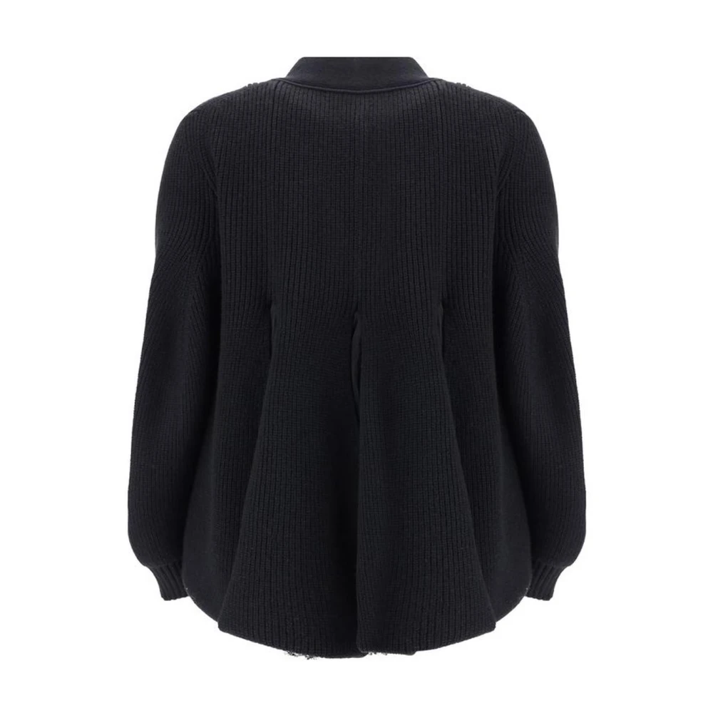 Sacai Kanten Inzet Wol Vest Donker Ontwerp Black Dames