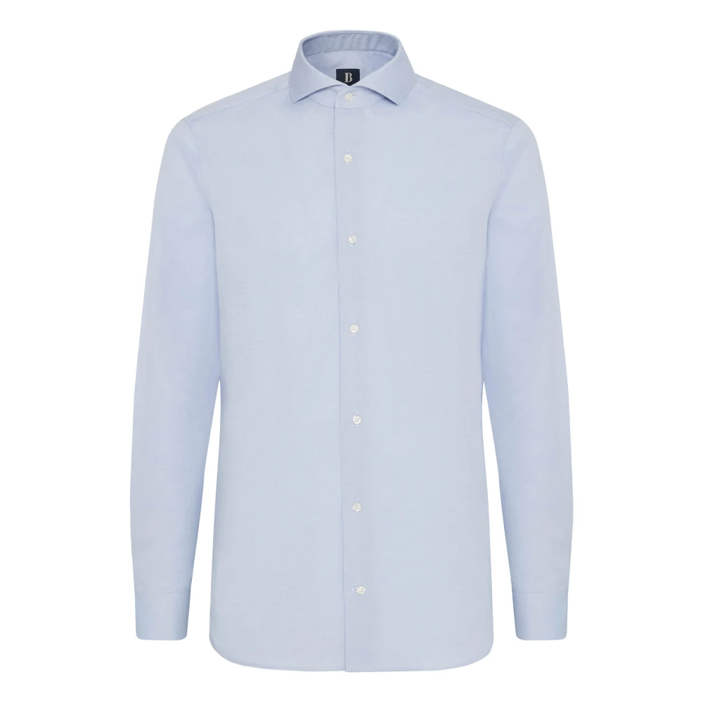 Boggi Milano Slim Fit Katoenen Dobby Overhemd Blue Heren