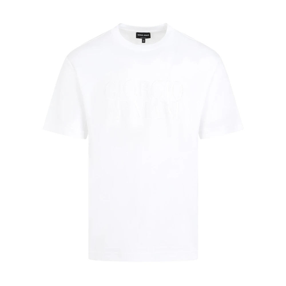 Giorgio Armani Wit Katoenen T-Shirt met Geborduurd Logo White Heren