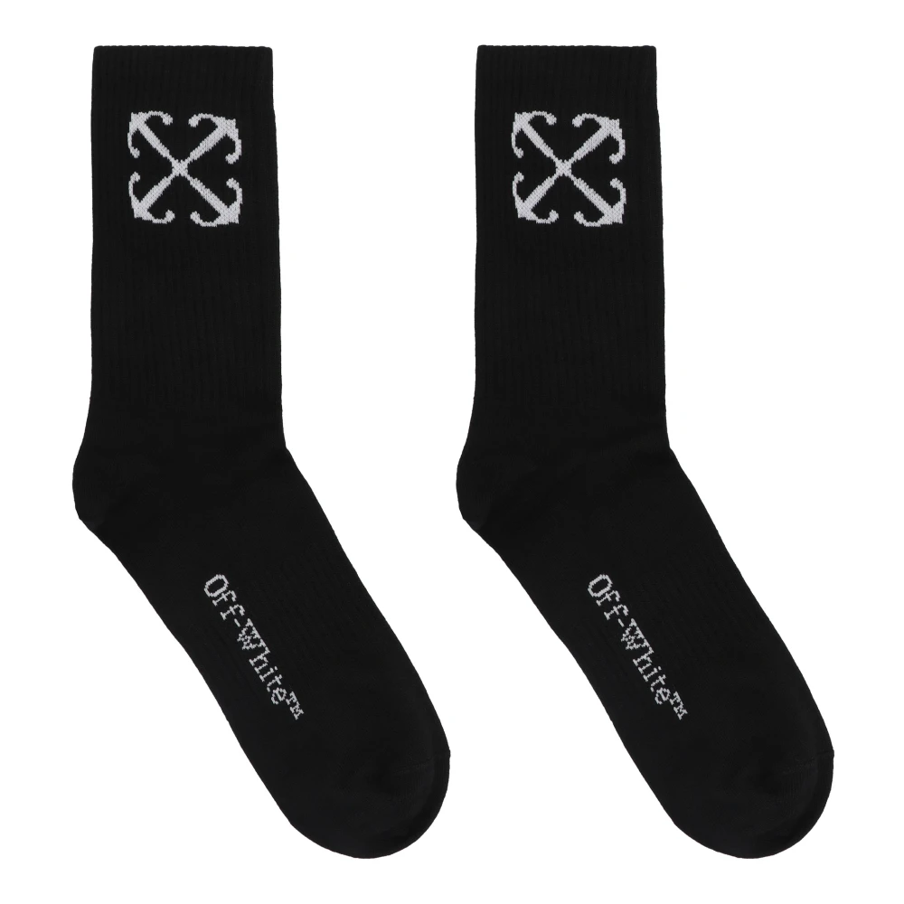 Off White Logo Katoenmix Sokken met Intarsia Detail Black Heren
