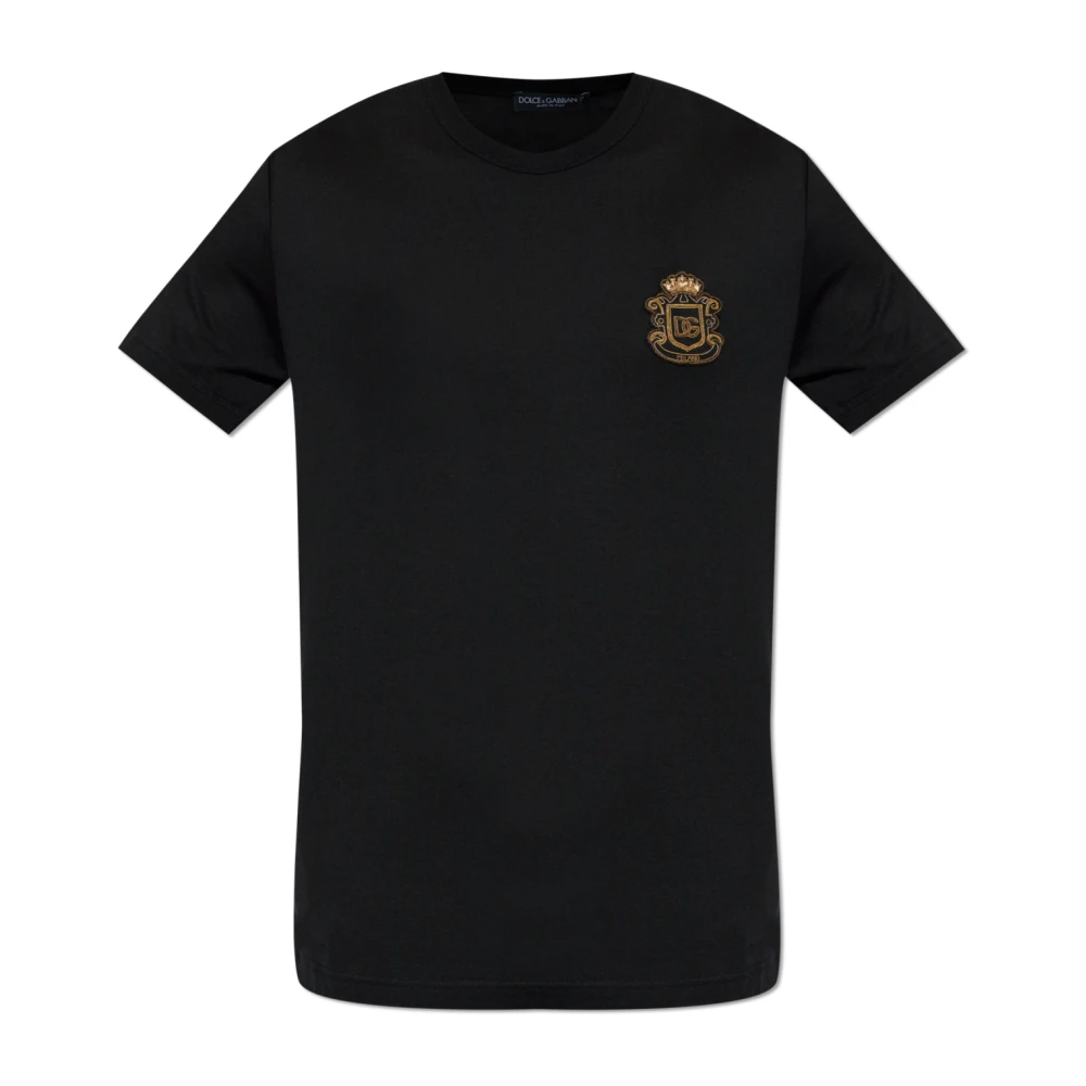Dolce & Gabbana Men's Black T-Shirts, M, T-Shirt With Logo Patch