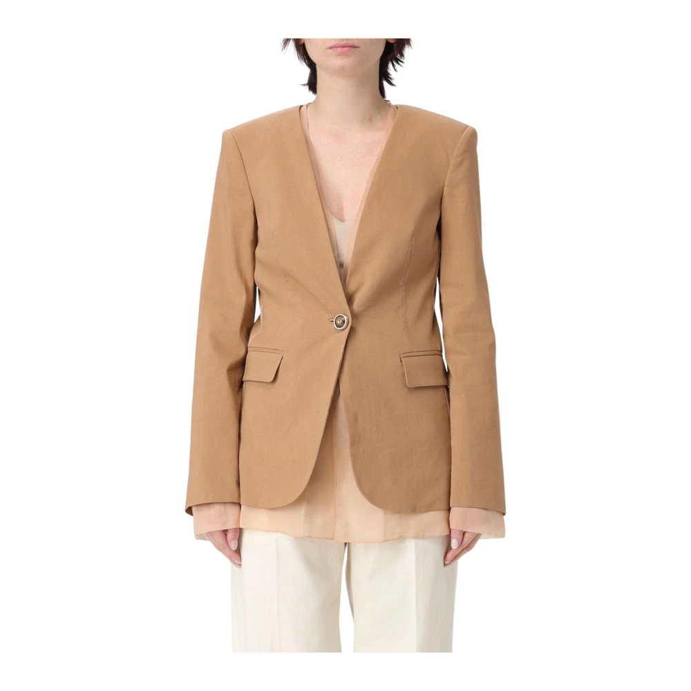 Pinko Donna Marrone Tailored Vneck Linen Blazer