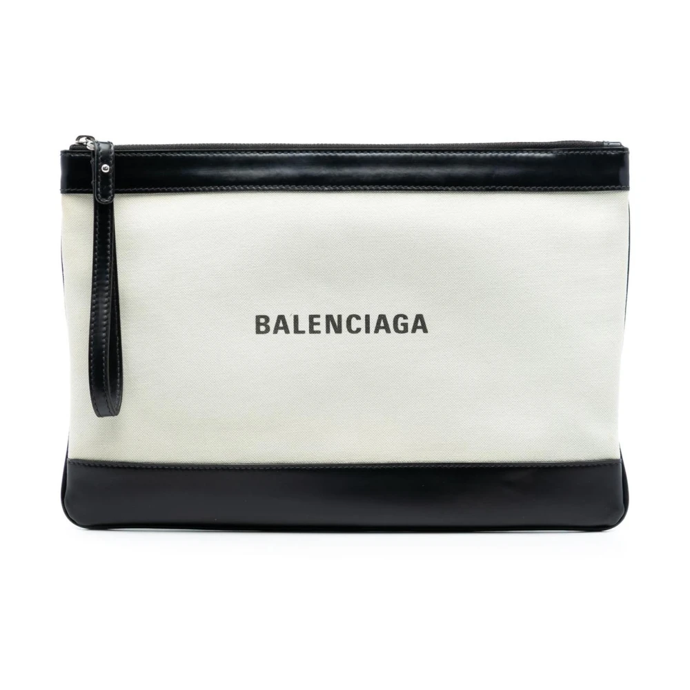Balenciaga Vintage Women's White Pre-Owned Vintage Canvas Logo Clutch