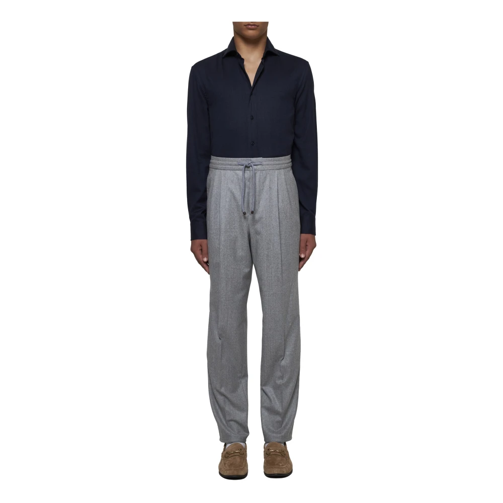 BRUNELLO CUCINELLI Elastische Taille Wollen Broek Grijs Gray Heren