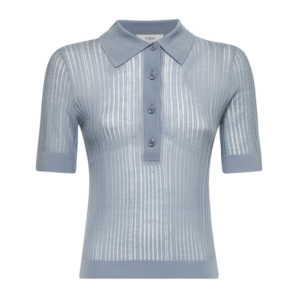 Chloé Wollen Gebreid Poloshirt Lichtblauw Blue Dames