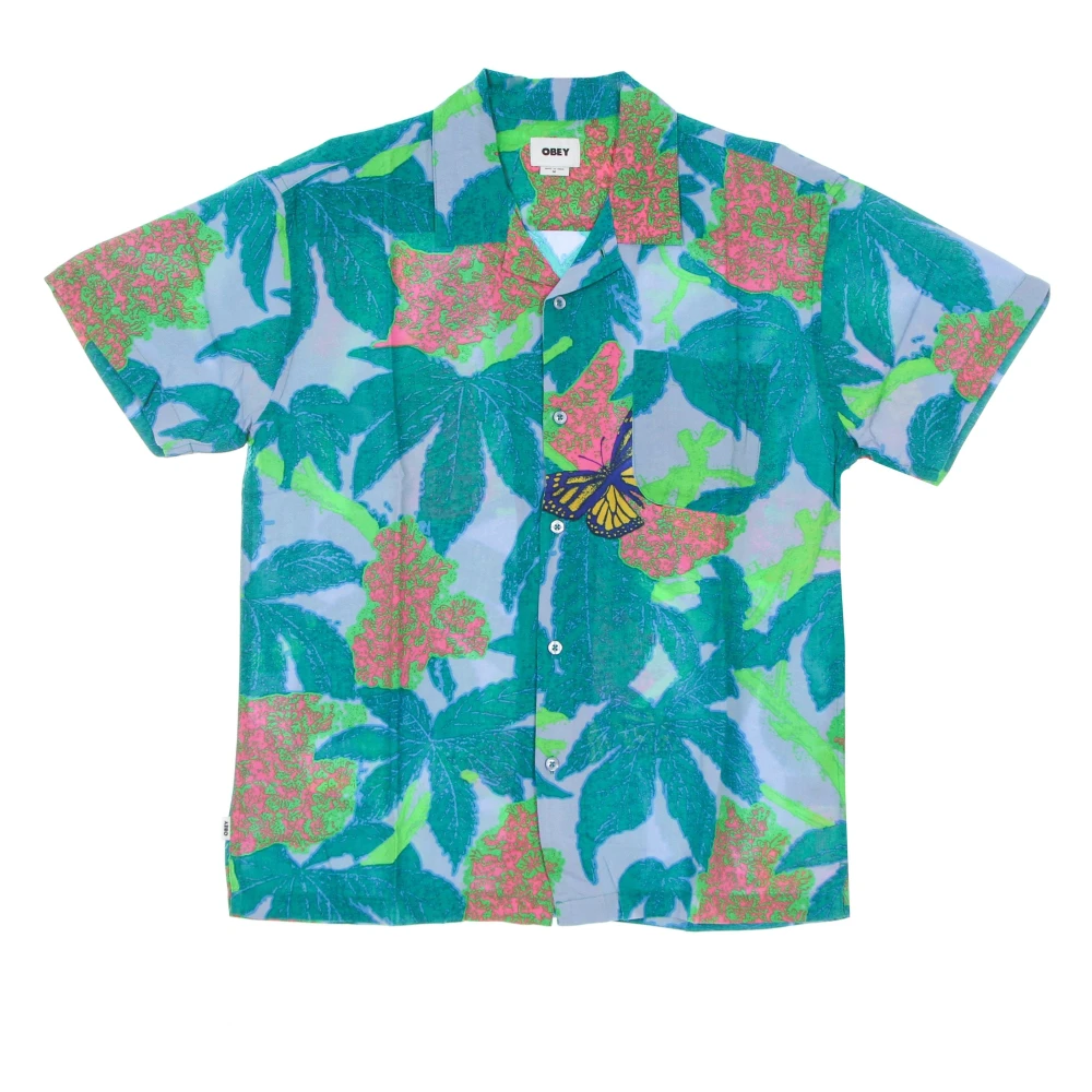 Obey Geweven korte mouw shirt goed grijs Multicolor Heren