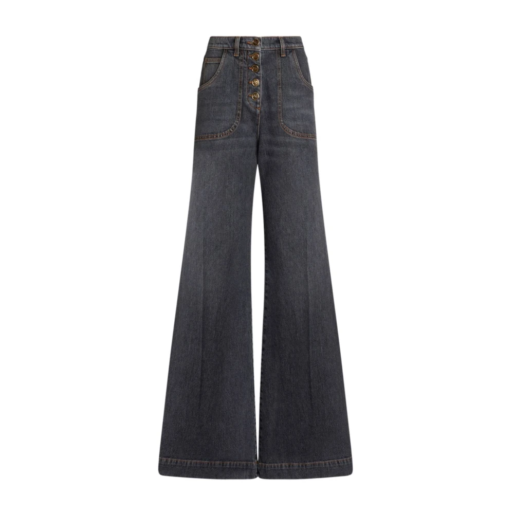 ETRO Zwarte Wide Leg Flared Denim Jeans Gray Dames