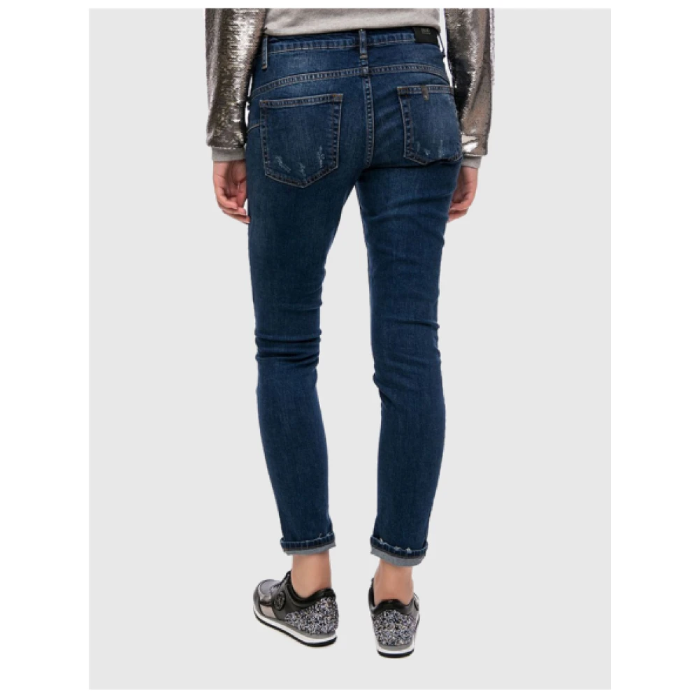 Liu Jo Blauwe Destroyed Boyfriend Jeans met Versierde Zakken Blue Dames