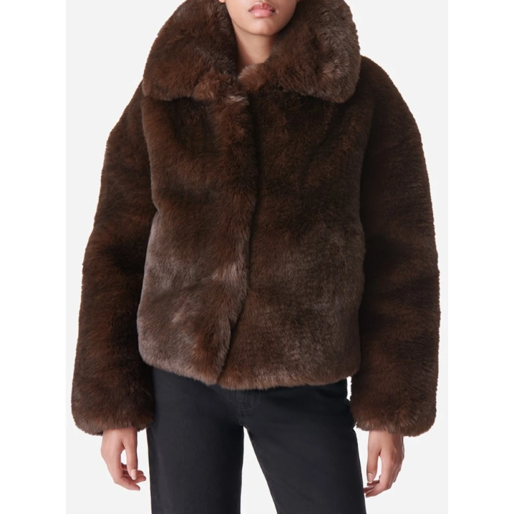 Vanessa Bruno Bruine Fake Fur Oversized Jas Brown Dames