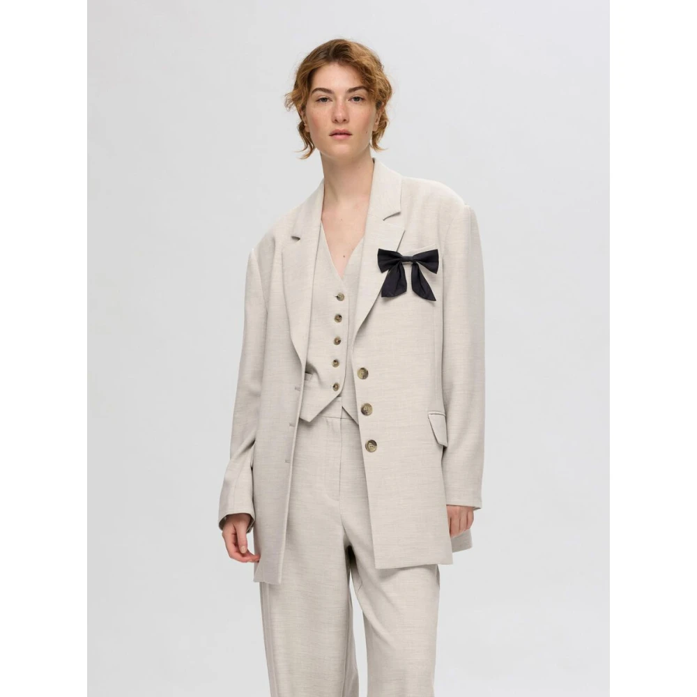 Selected Femme Oversized Jas met Kant Revers Beige Dames