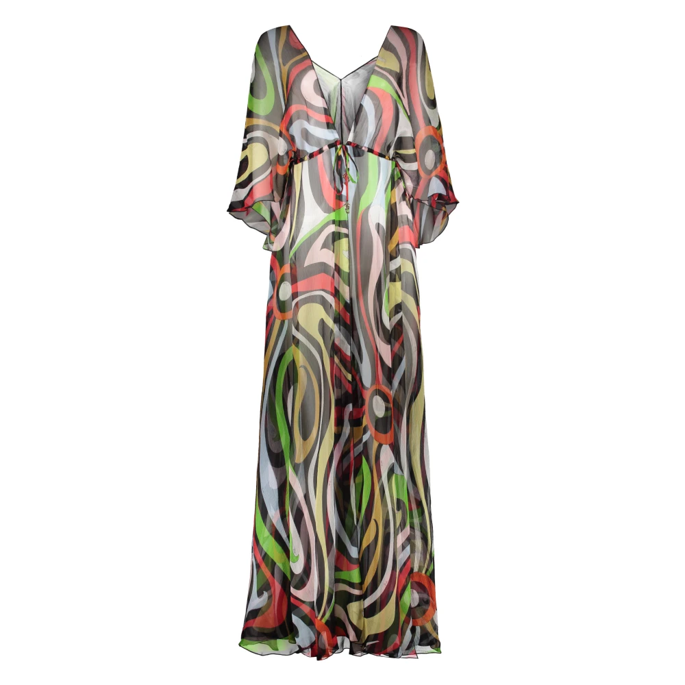 EMILIO PUCCI Zijden V-hals Gewaad met Logoprint Multicolor Dames