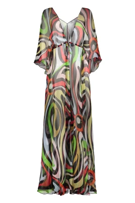 Silke V-ringad Kimono med Logotryck