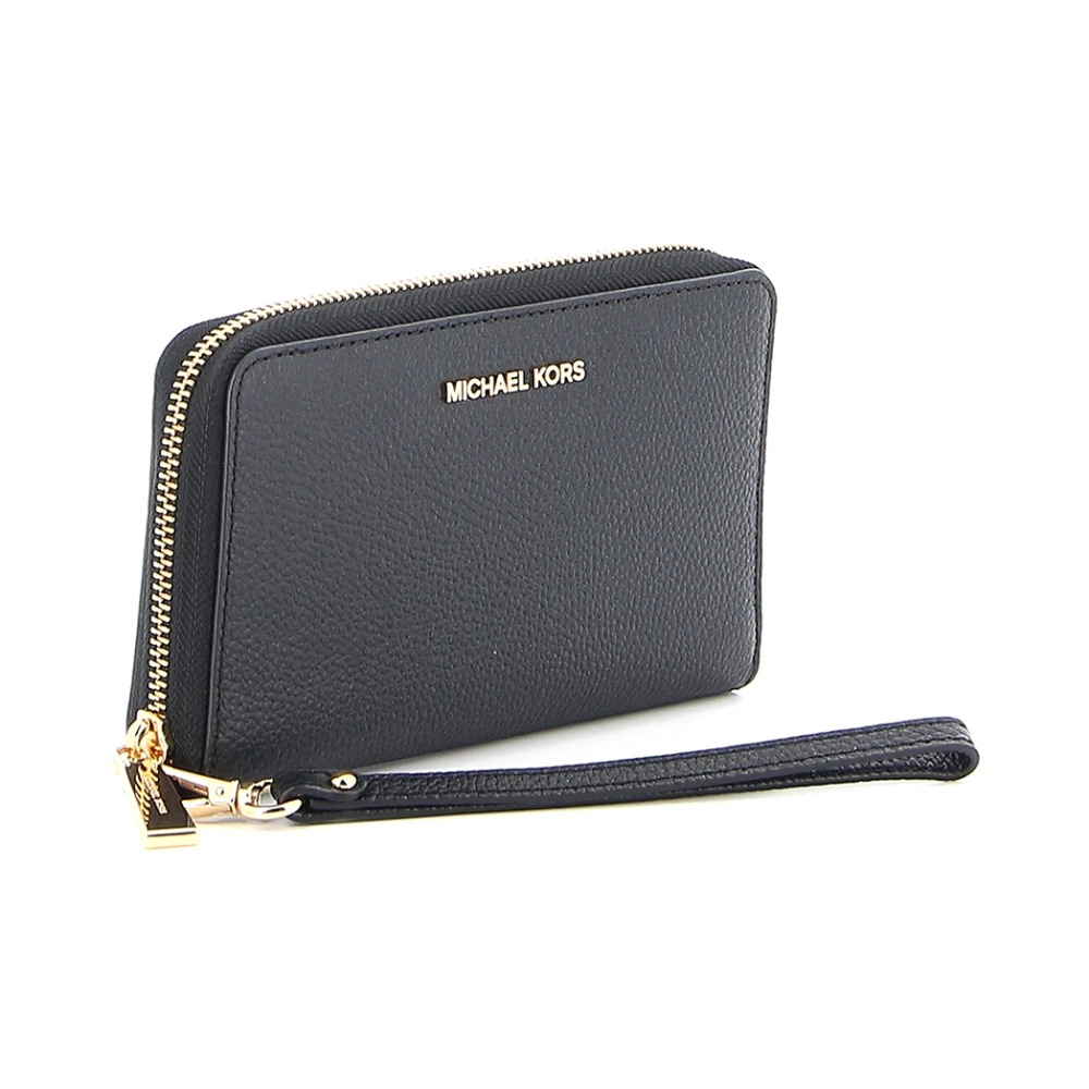 Michael Kors Zwarte gehamerde leren portemonnee met gouden details Black Dames