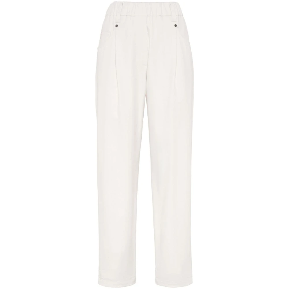 BRUNELLO CUCINELLI Witte katoenen broek met Monili-ketting White Dames