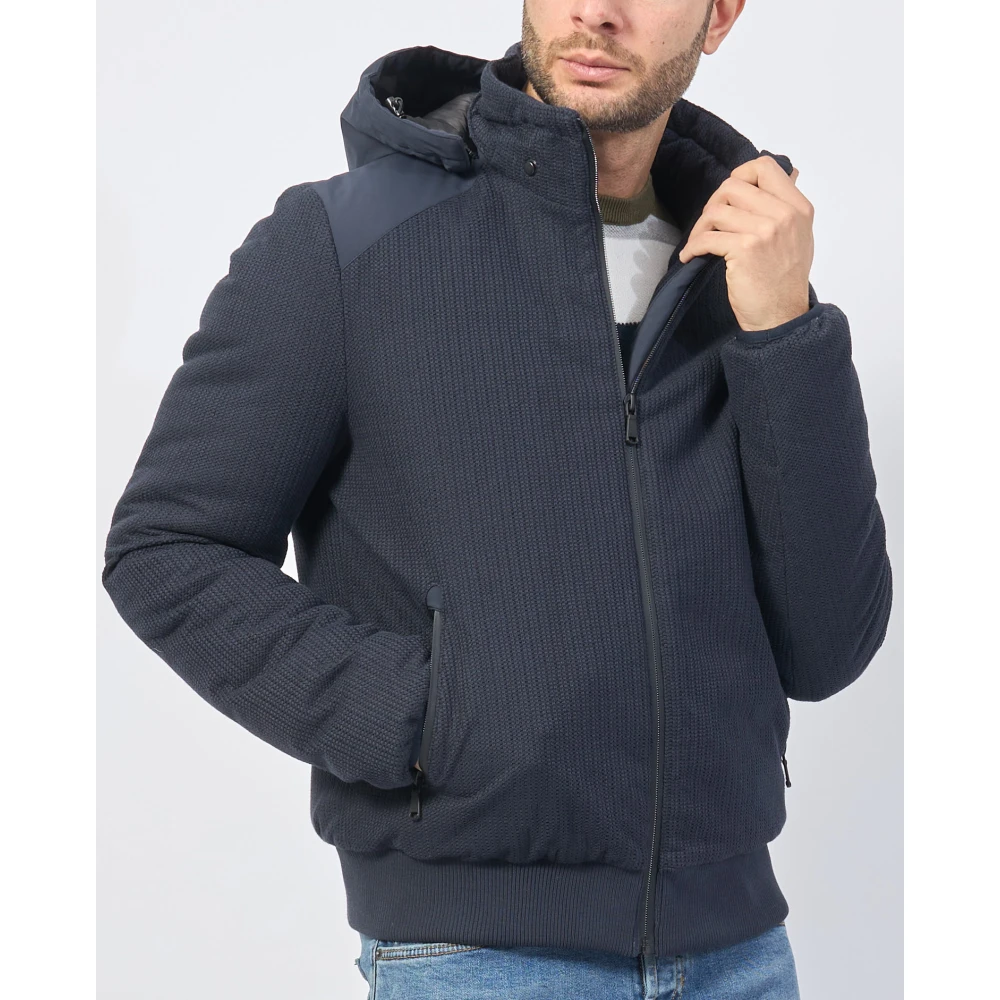 YES ZEE Blauwe Gebreide Softshell Hoodie Jas Blue Heren