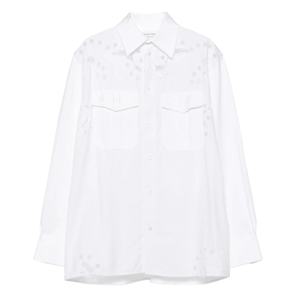 Marine Serre Upcycled Linnen Twin Pocket Shirt White Heren