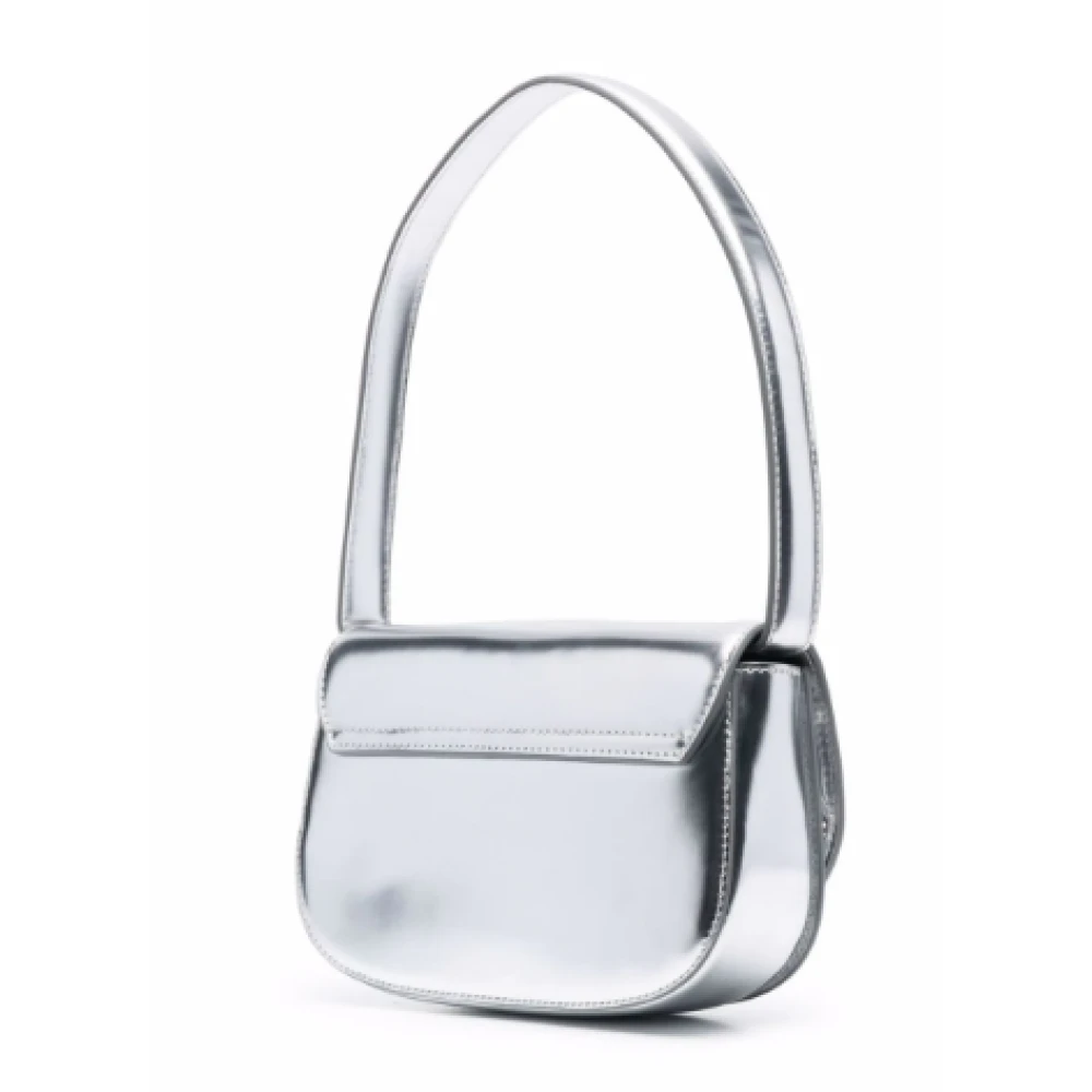 Diesel Metallic Schoudertas met Logo Plaque Gray Dames
