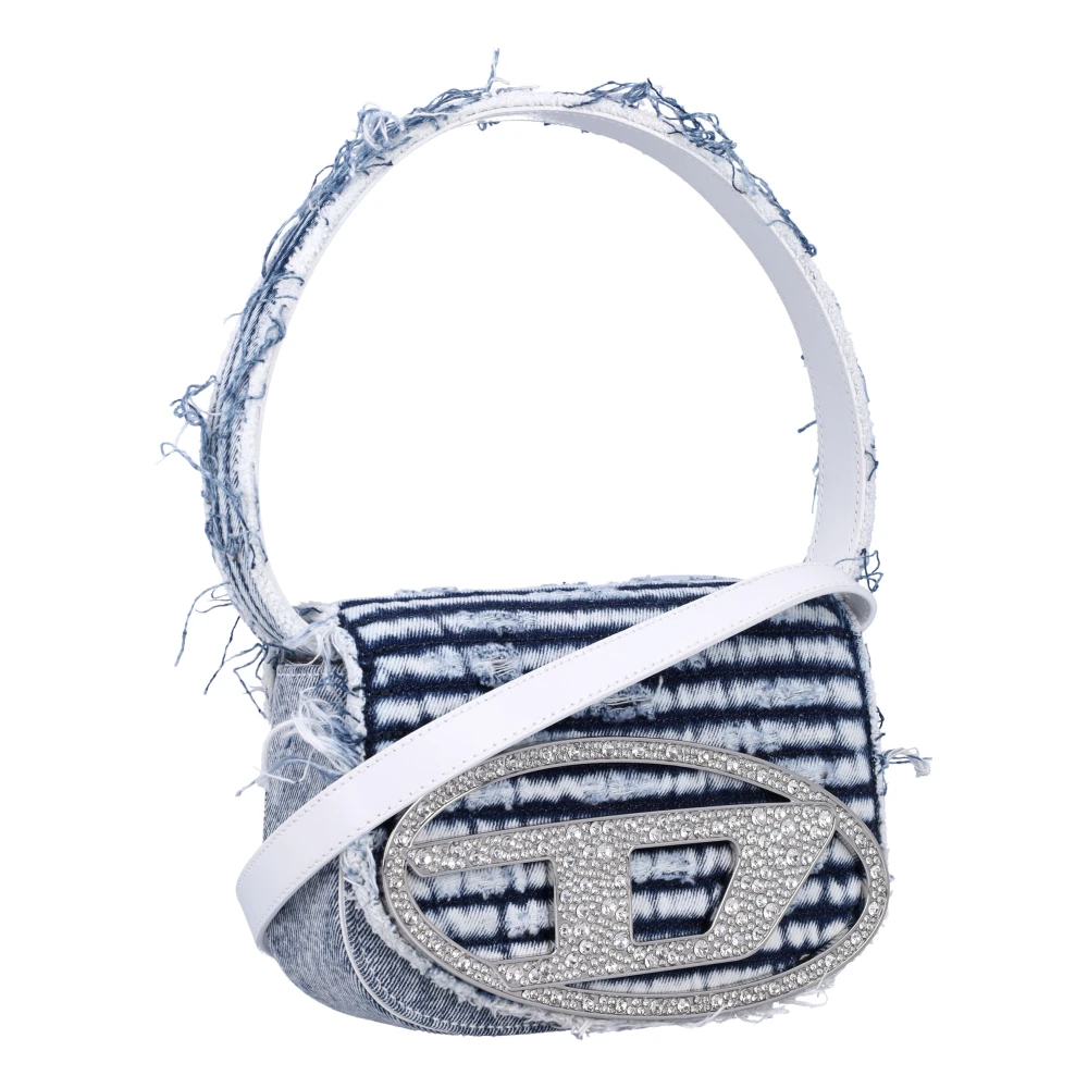 Diesel Lichtblauwe Denim Handtas met Strass Logo Blue Dames