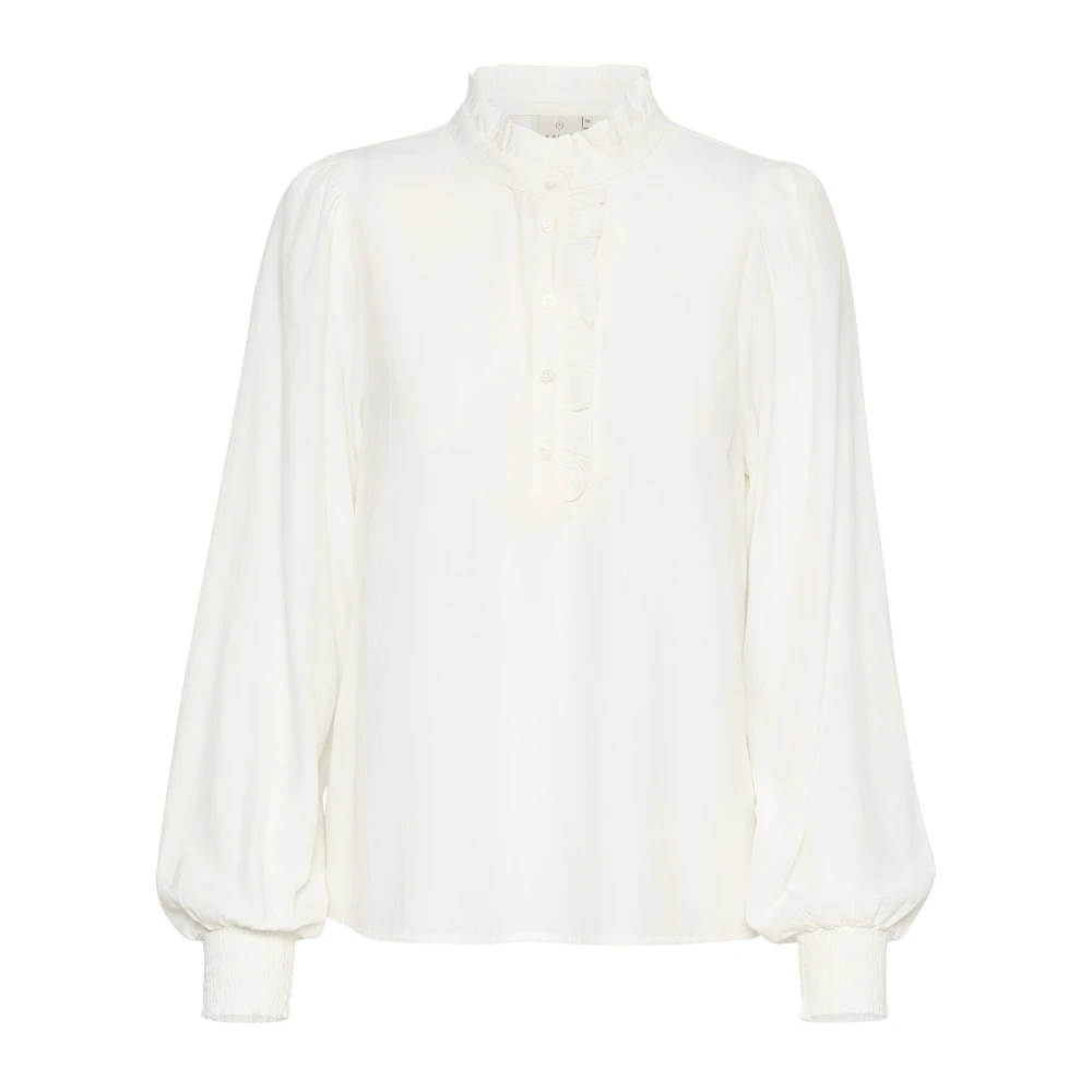 Kaffe Feminin Blus med Puffärmar White, Dam