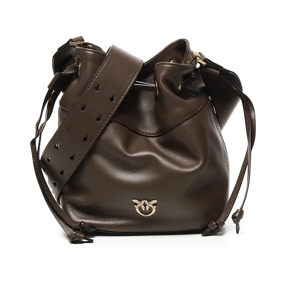 Pinko Women's Brown Leather Shoulder Bag Drawstring Closure
