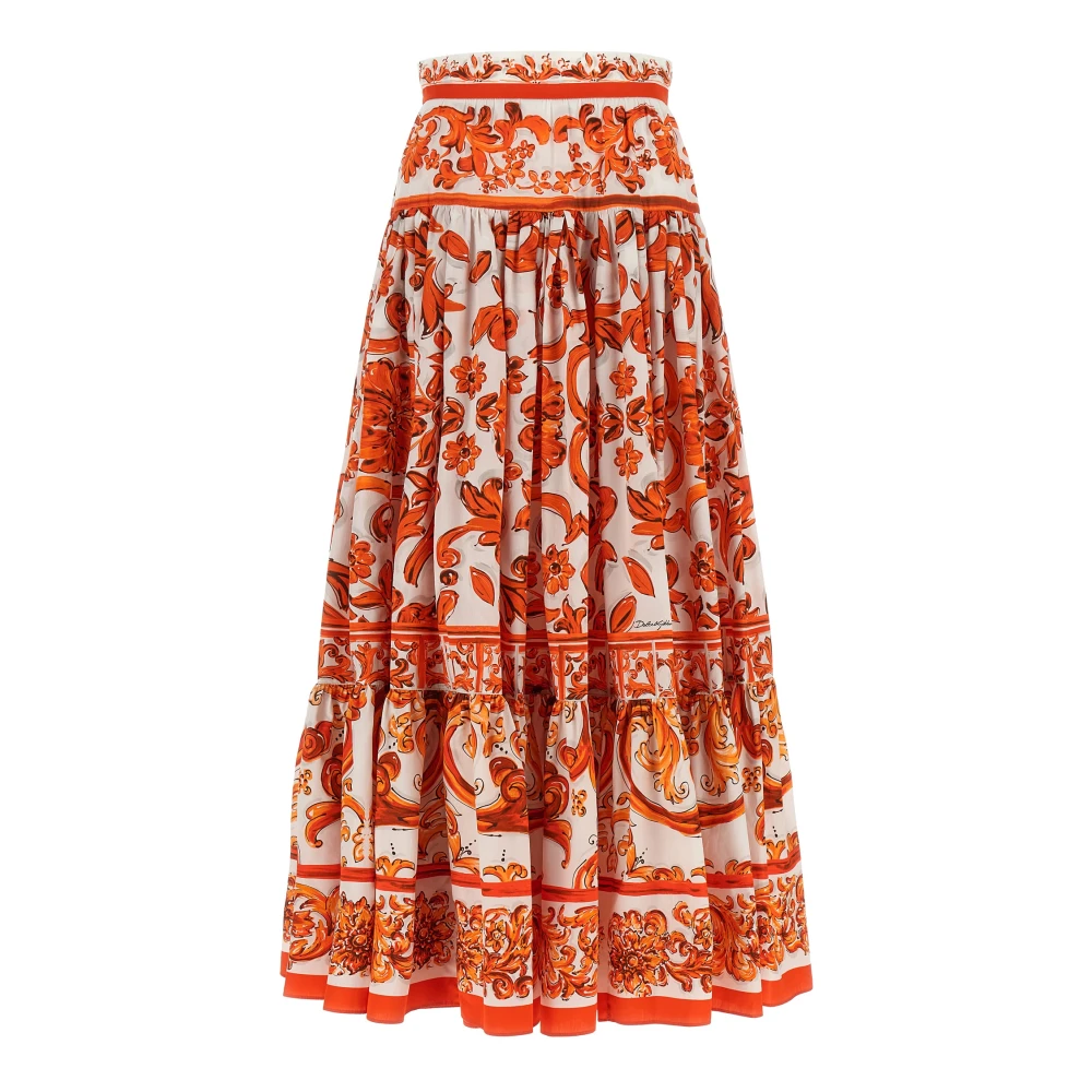 Dolce & Gabbana Women's Orange Majolica-Print Poplin Long Skirt - Maxi Skirts - Xl - Skirts