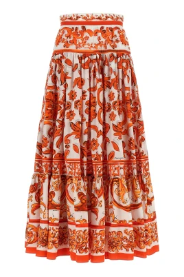 Majolica-print poplin lång kjol
