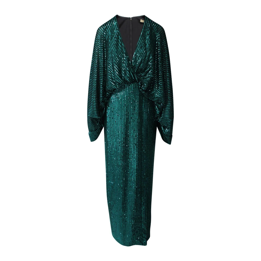 Elie Saab Paillet Groene Jurk met Cascaderende Mouwen Green Dames