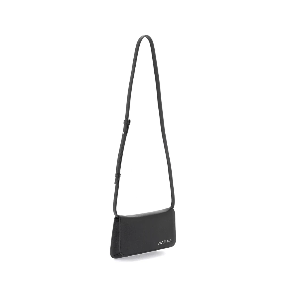 Marni Schoudertas met Klep en Handgeborduurd Logo Black Heren