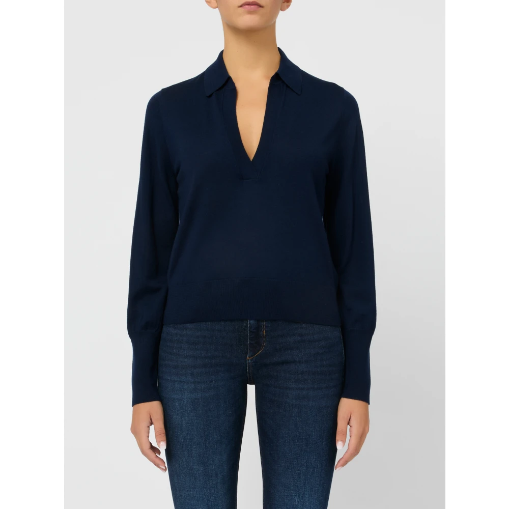 Kangra Blauwe Merino V-hals trui Blue Dames