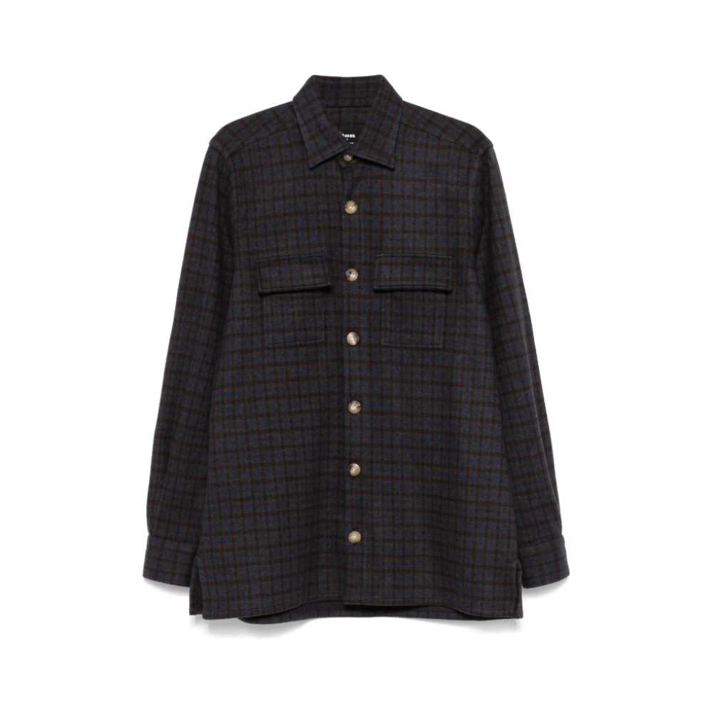 Kiton Bruine Flanellen Overhemd met Borstzakken Brown Heren