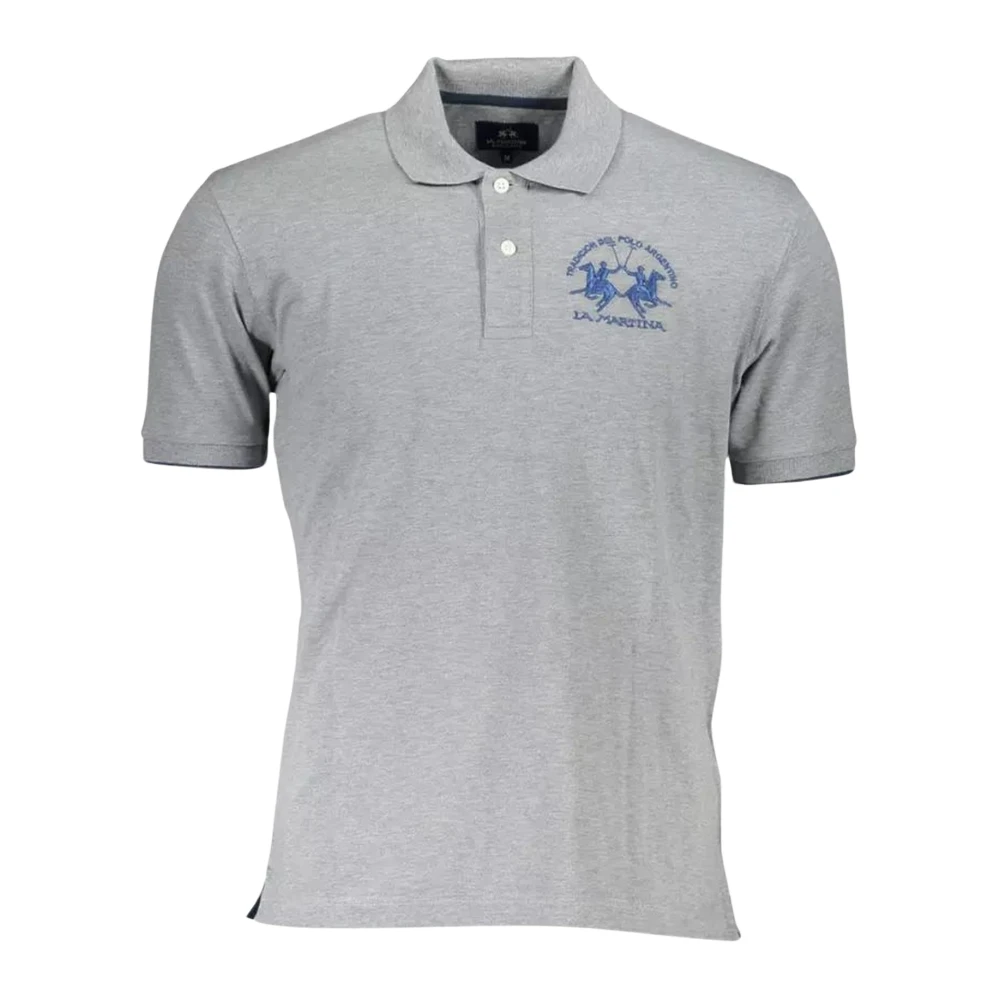 La Martina Men's Gray Cotton Polo Shirt With Contrasting Details