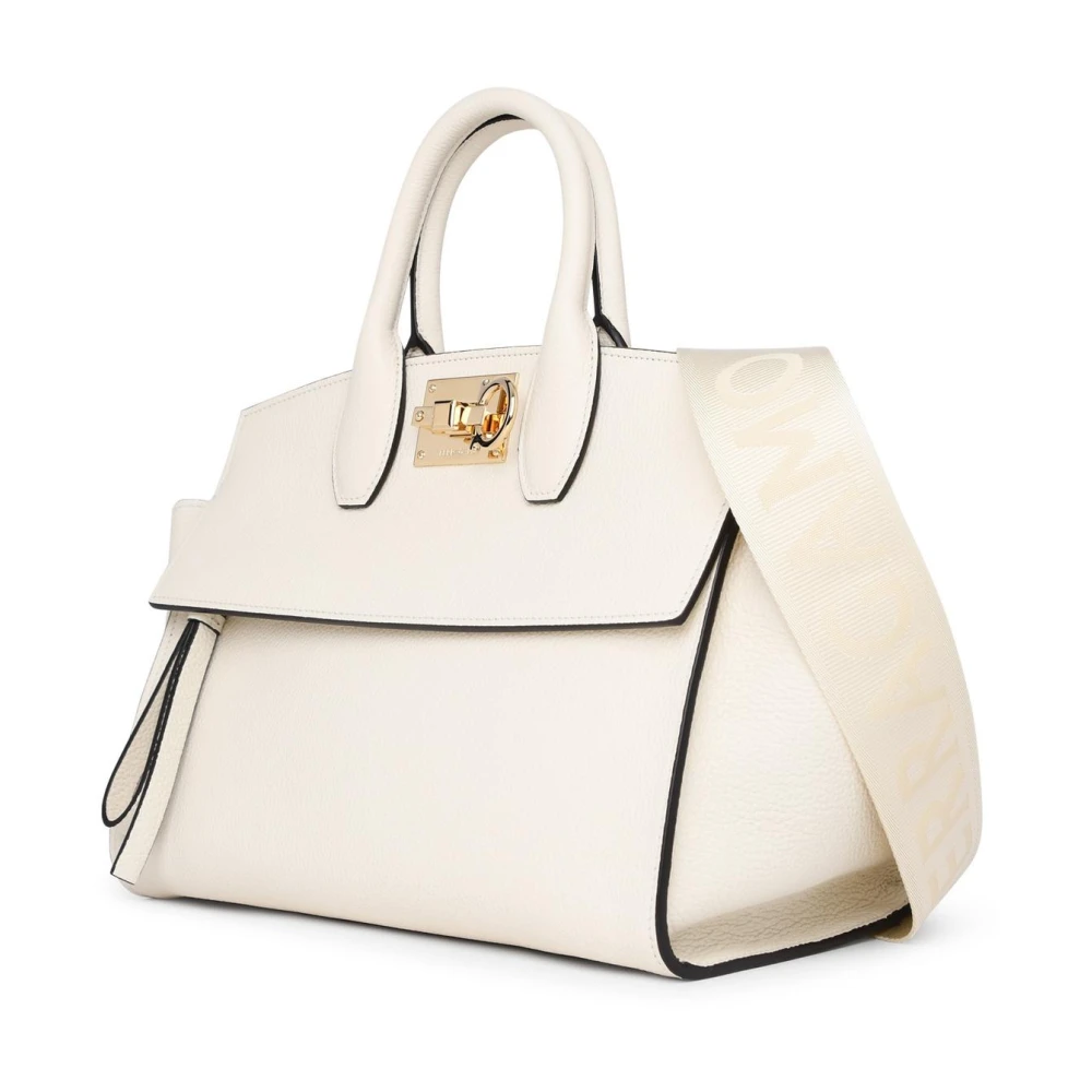 Salvatore Ferragamo Soft Studio Leren Handtas White Dames